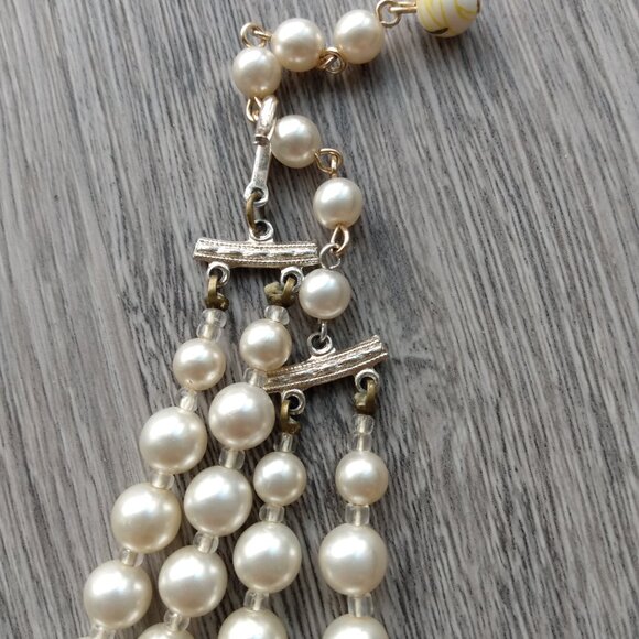 Vintage Faux Pearl Yellow Beaded Necklace Double Strands Rockabilly Retro Glam - Picture 6 of 11